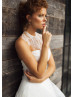 Beaded Ivory Tulle Wedding Dress With Detachable Collar Sleeve